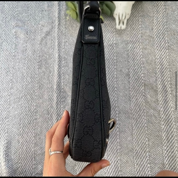 Gucci Black Denim Monogram Abby Shoulder Bag - Picture 4 of 16